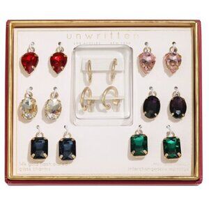 Unwritten Earrings Multi-Color Glass Mix and Match Hoop Interchangeable Set NIB